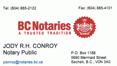 Jody Conroy, Notary, Sechelt BC